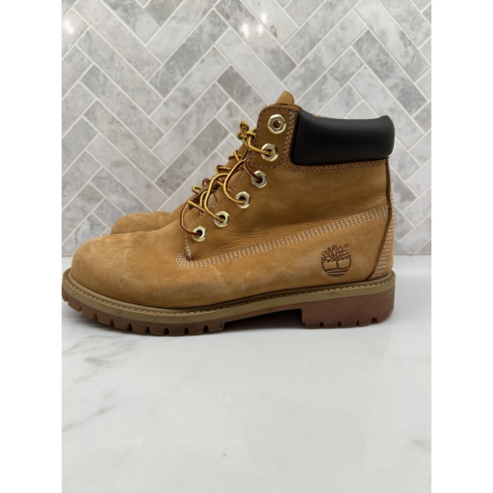 Timberland 6 Inch Waterproof Boots Kids Boys Size 4.5 Brown Nubuck Lace-Up A3330